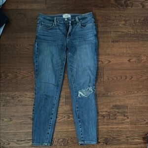 PAIGE Blue Skinny Jeans with Distressed Knee Verdugo Crop
